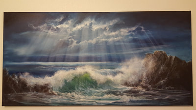 "Moonlight Shore"  18" x 36"  textured 
Oil on canvas. $1800